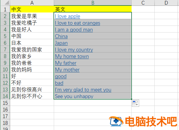 Excel表格怎么批量进行中英翻译 excel表格中文批量转英文插图3电脑技术吧