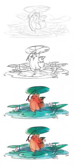 PS如何制作踩在荷叶上小狐狸插画插图6电脑技术吧